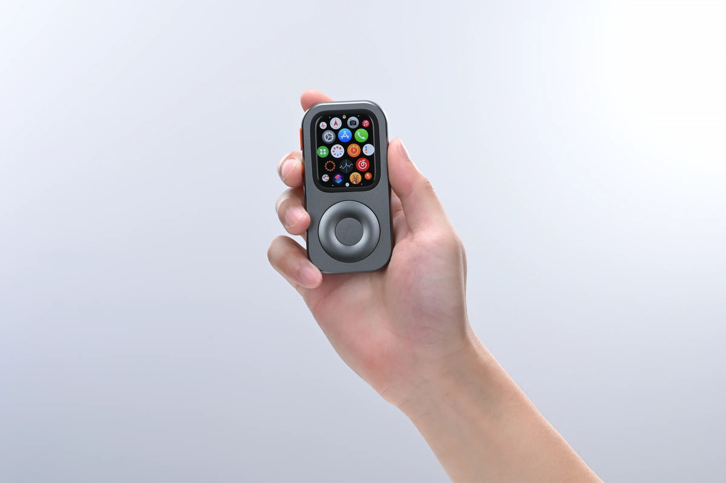RePod held upright with the standard Apple Watch app grid visible against a clean background