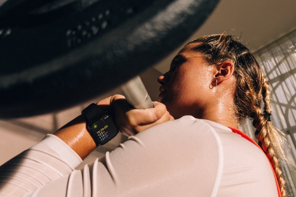 A person wearing Apple Watch Series 12 during an outdoor workout
