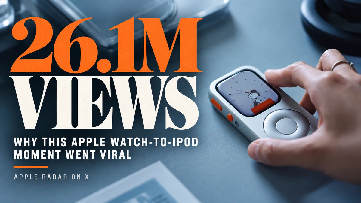 Poster highlighting 26.1 million views for the Apple Watch-to-iPod clip
