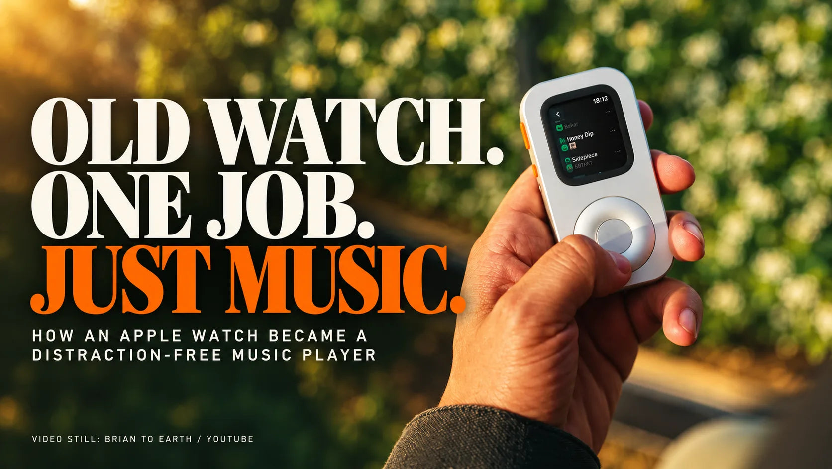 Editorial poster reading Old Watch, One Job, Just Music beside a front-facing RePod