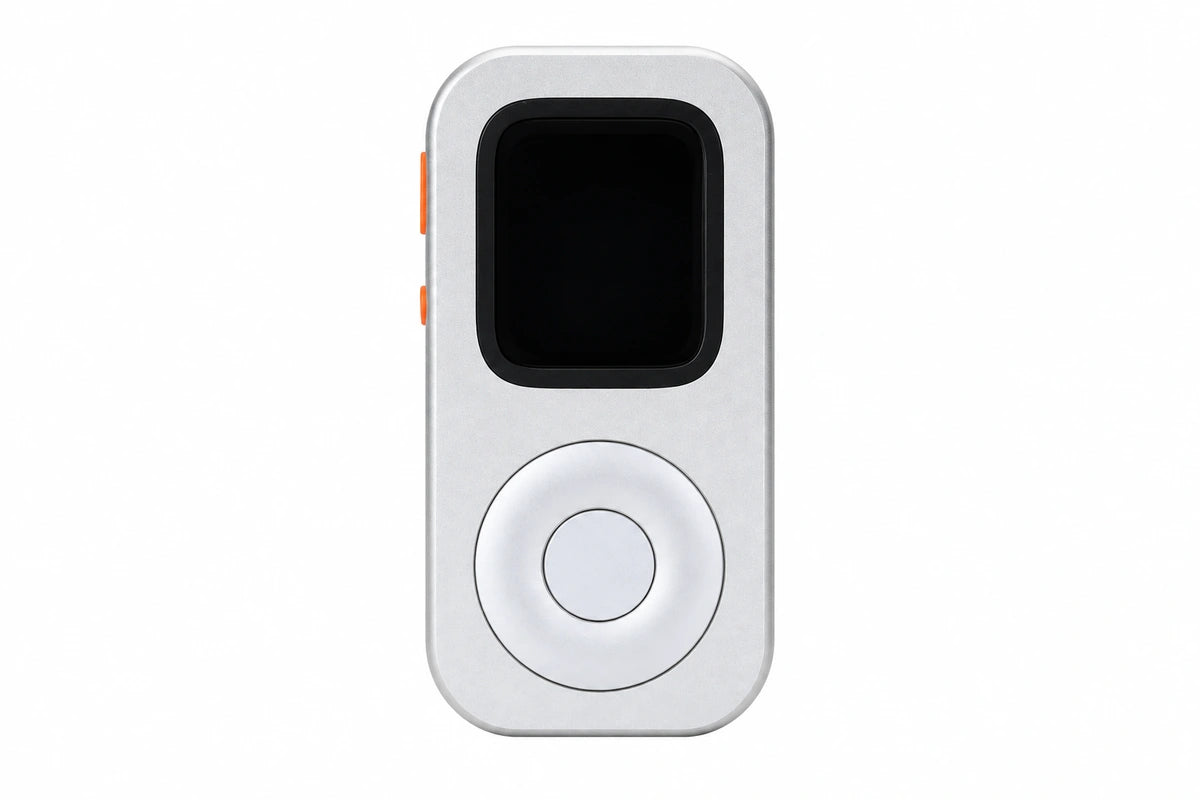 Front view of silver Techpod RePod on a white background