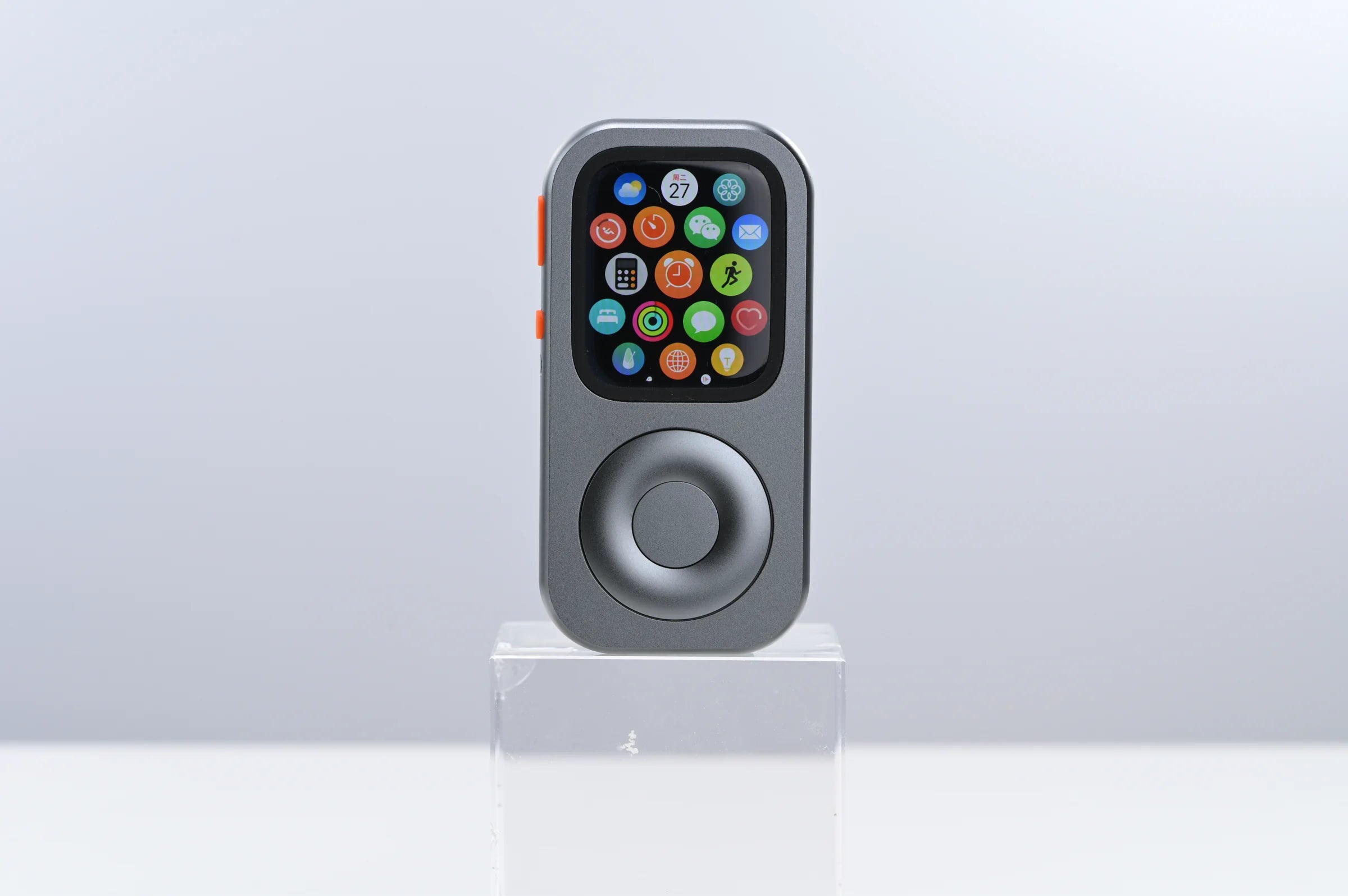 Front view of a RePod showing a compatible Apple Watch app grid